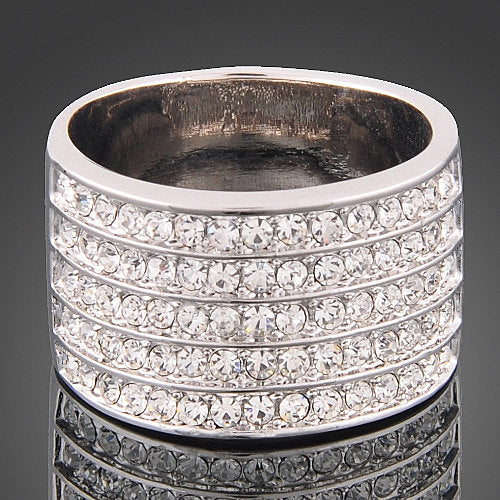 5 Row Pave Fashion Ring With Zircon Crystals Genuine Rhodium Plating Image 1