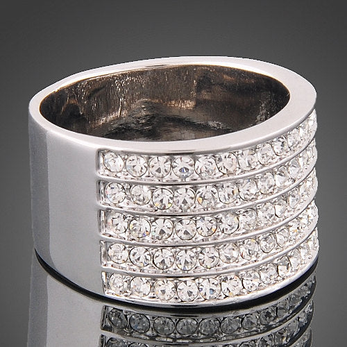 5 Row Pave Fashion Ring With Zircon Crystals Genuine Rhodium Plating Image 2