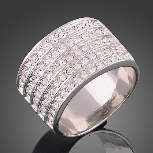 5 Row Pave Fashion Ring With Zircon Crystals Genuine Rhodium Plating Image 3