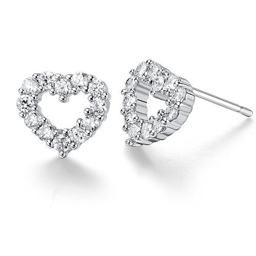 18k White Gold Plated Heart Shaped Stud Earrings With Zirconia Element Image 1