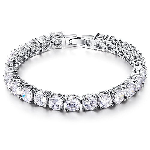 Tennis Bracelet In Genuine Rhodium Plating With Round Cut Crystals Image 1