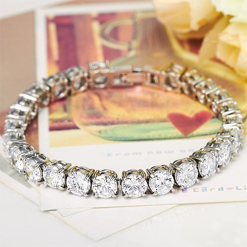 Tennis Bracelet In Genuine Rhodium Plating With Round Cut Crystals Image 2