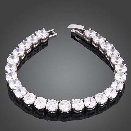 Tennis Bracelet In Genuine Rhodium Plating With Round Cut Crystals Image 3