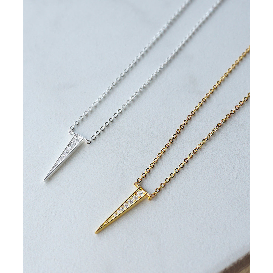 Gold or Silver Triangle Pendant Necklace with Diamonds inside Image 1