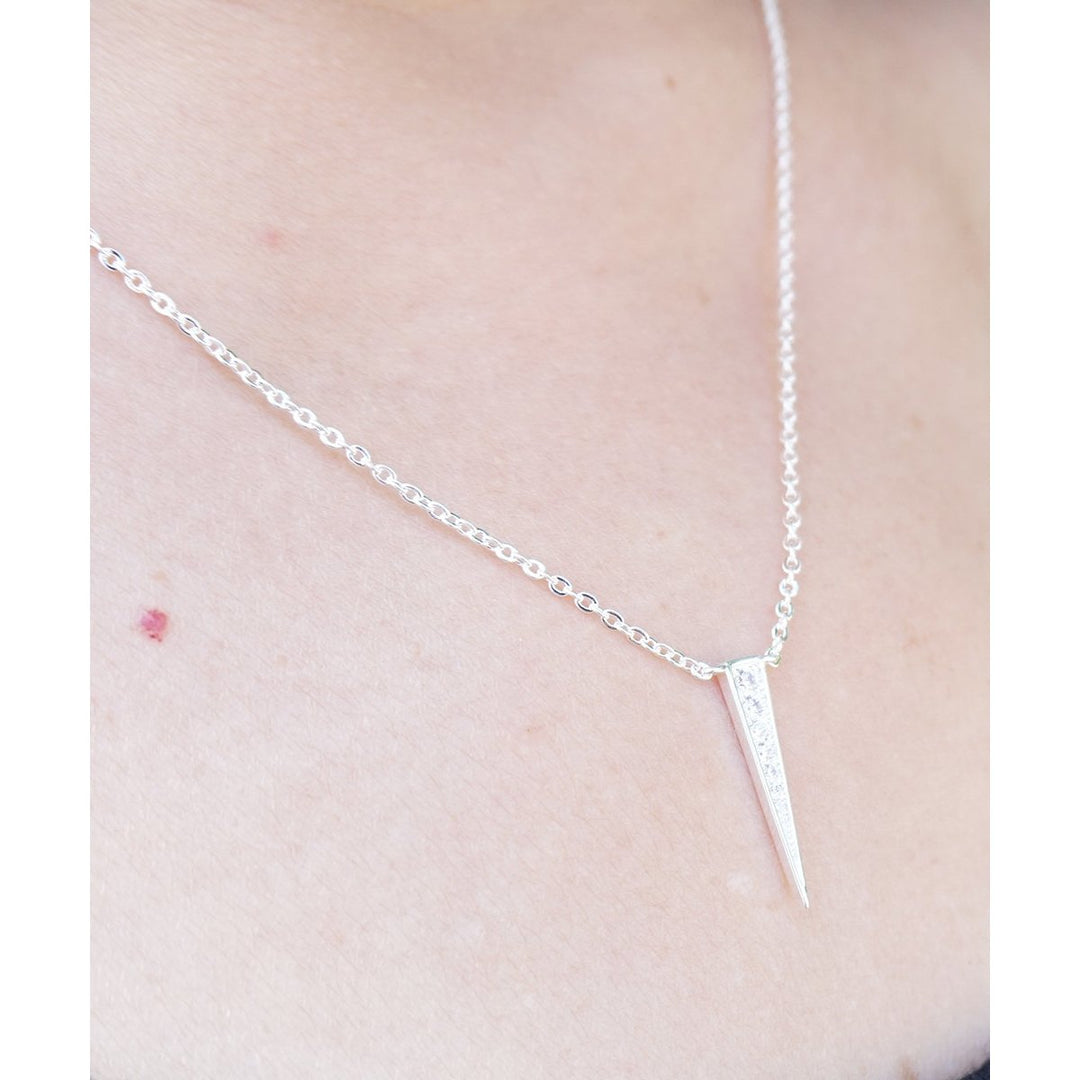 Gold or Silver Triangle Pendant Necklace with Diamonds inside Image 3