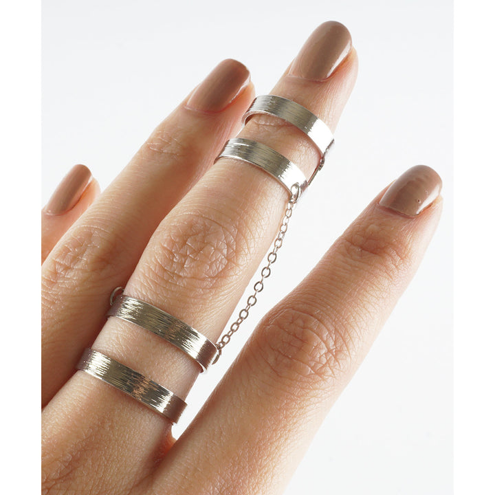 Silver Plated Double Midi Ring Chain Connector Knuckle Cuff Ring Image 1