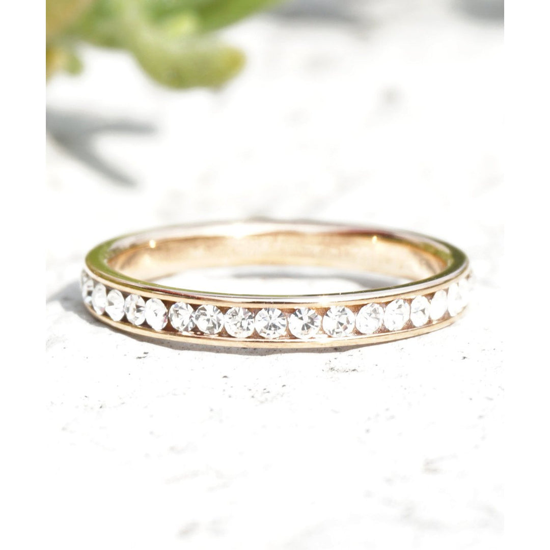 Zircon Crystal Eternity Band In Silver Or Gold Plated Simple Dainty Minimal Ring Image 2