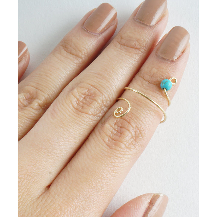 Handmade Swirl Designed Midi Knuckle Ring With Turquoise or Black Bead One Size Fits Most Image 2