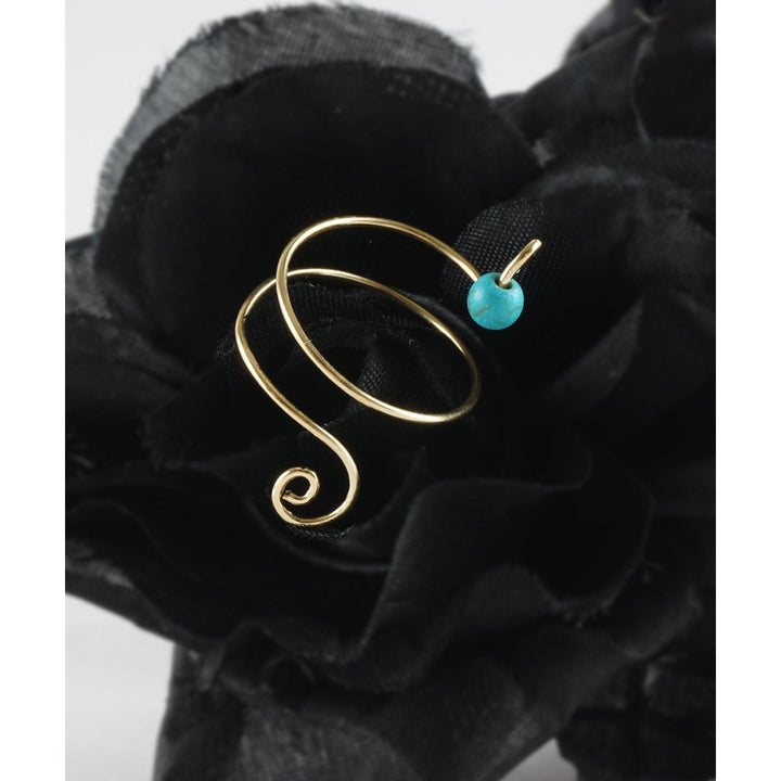 Handmade Swirl Designed Midi Knuckle Ring With Turquoise or Black Bead One Size Fits Most Image 3