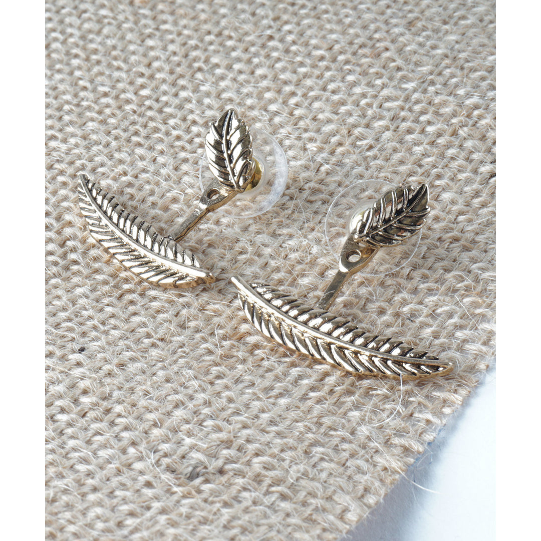 Boho Inspired Feather Leaf Ear Jackets In Vintage Inspired Gold Plated Fashion Earring Image 4