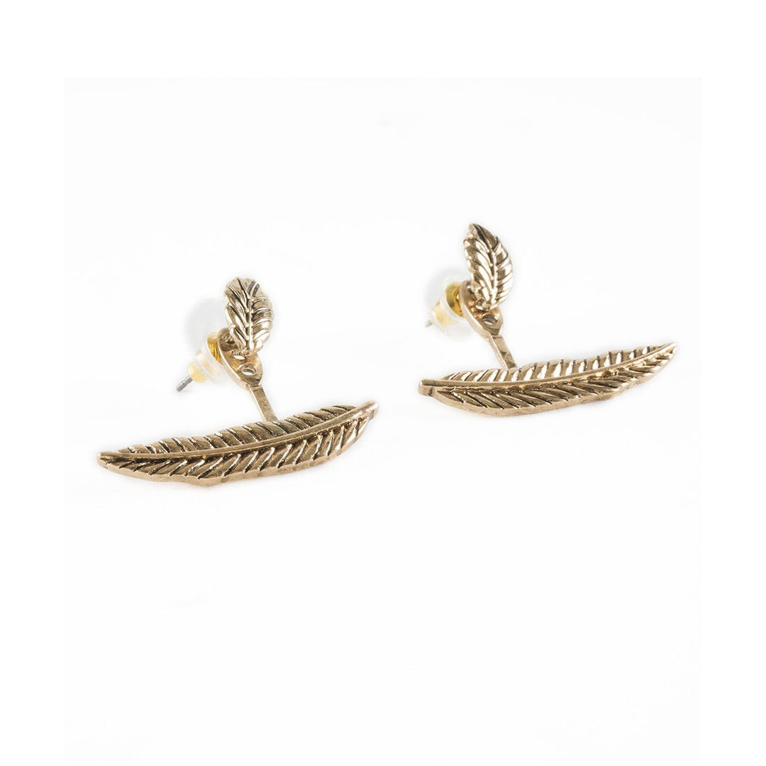 Boho Inspired Feather Leaf Ear Jackets In Vintage Inspired Gold Plated Fashion Earring Image 4