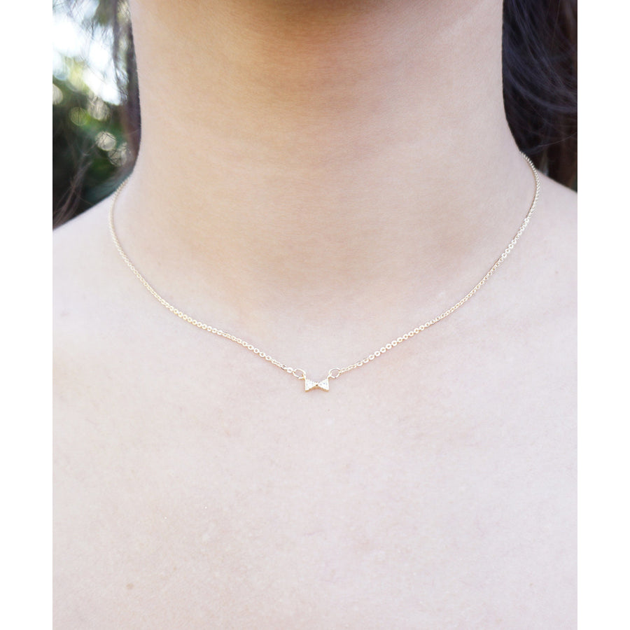 Dainty Thin Minimalist Tiny Gold Pave Crystal Bow Everyday Necklace Mothers Day Gift Idea Image 1