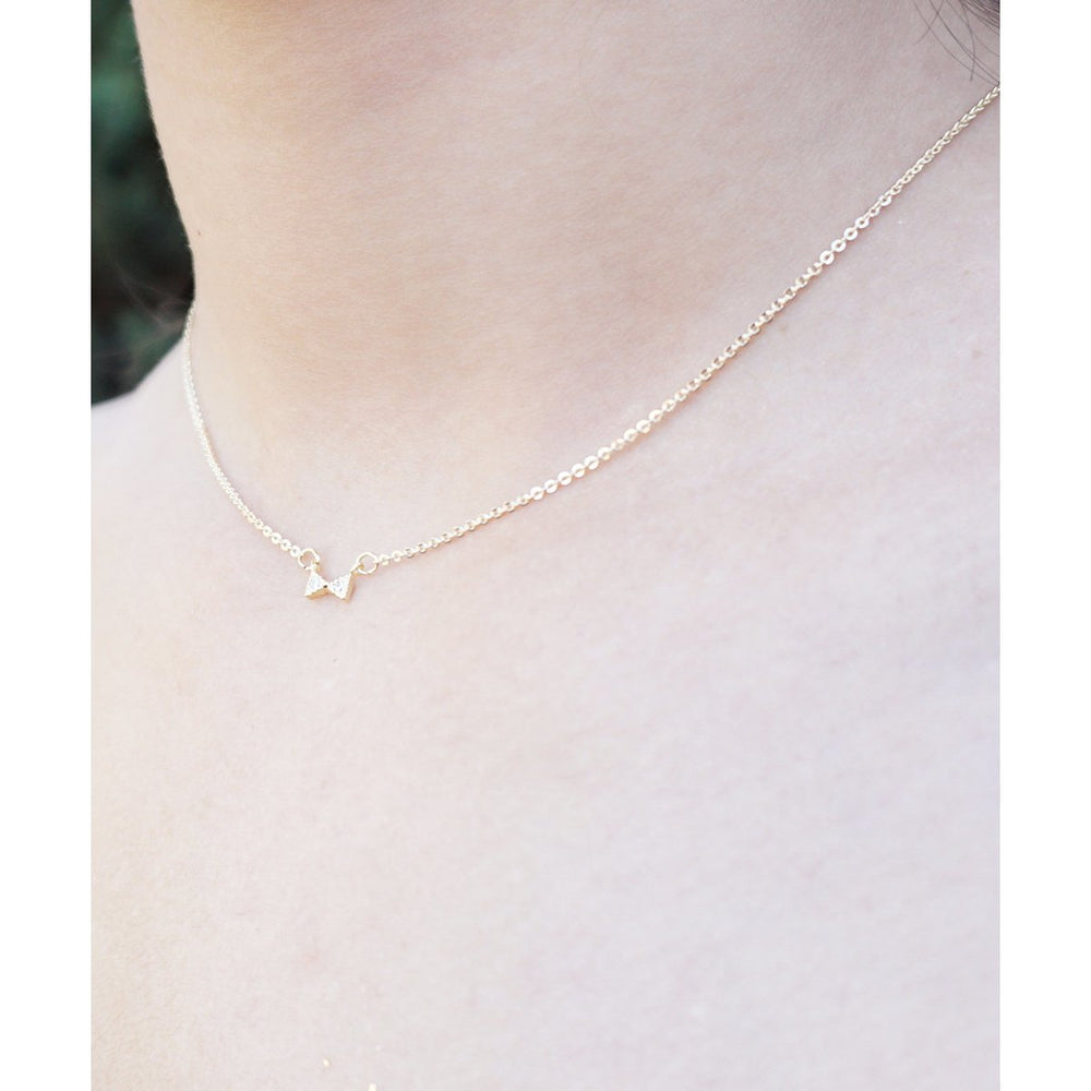 Dainty Thin Minimalist Tiny Gold Pave Crystal Bow Everyday Necklace Mothers Day Gift Idea Image 2