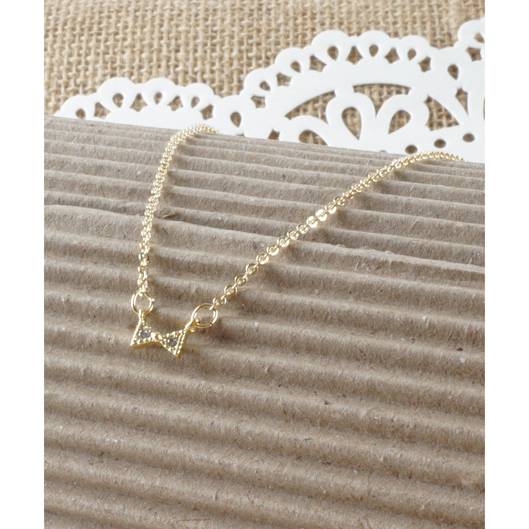 Dainty Thin Minimalist Tiny Gold Pave Crystal Bow Everyday Necklace Mothers Day Gift Idea Image 3