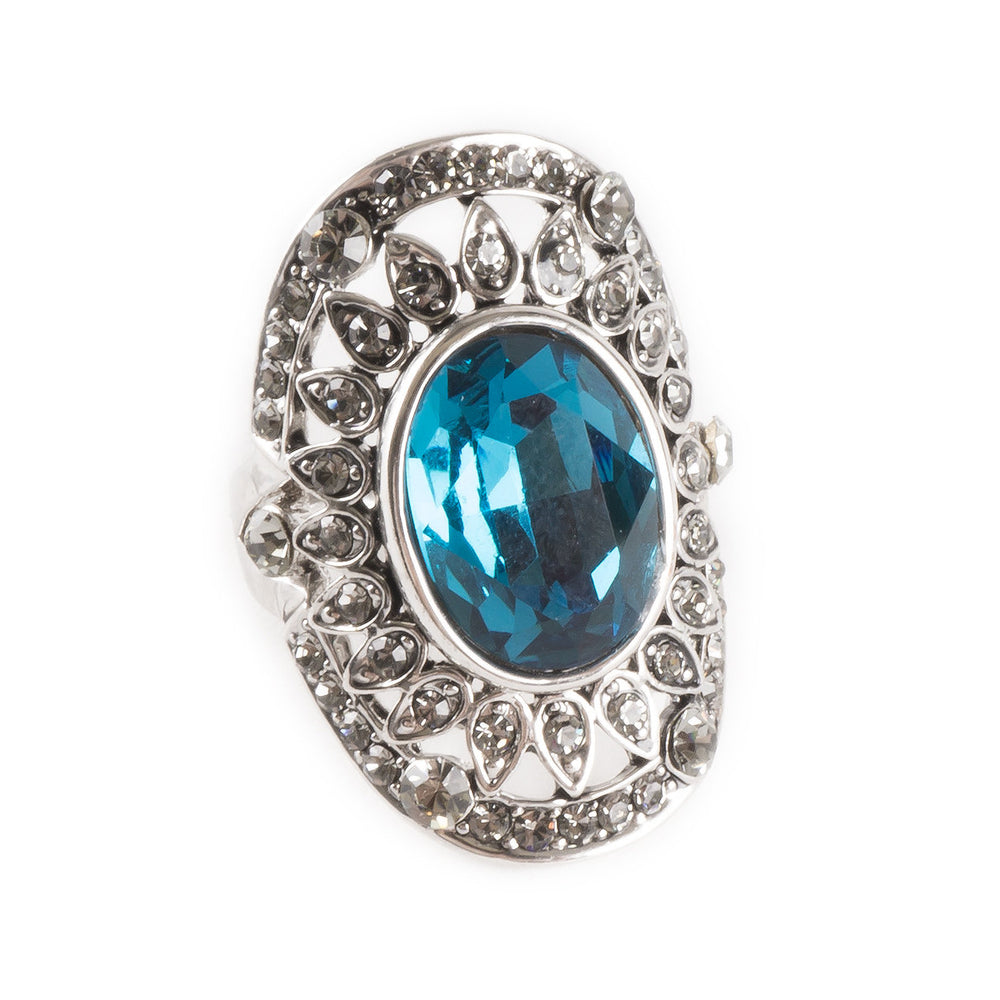 Vintage Inspired Ring with Vibrant Ocean Blue Topaz Colored Stone Image 2