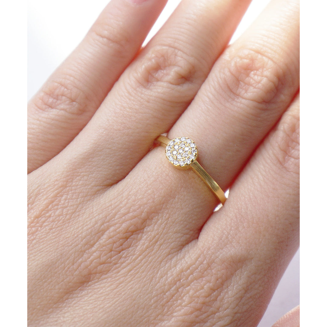 Single Pave Simple Round Bubble Gold or Silver Tone Everyday Ring Image 1