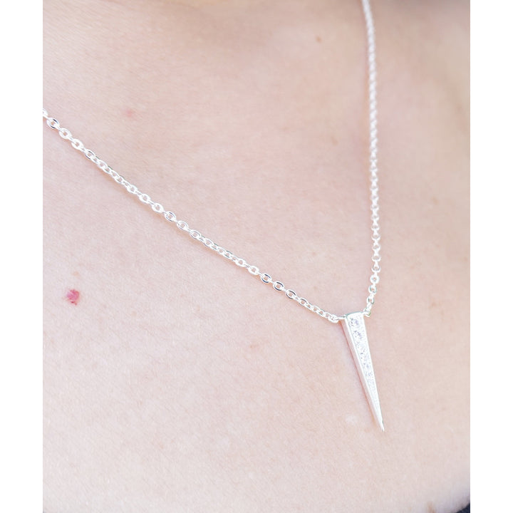 Pave Triangle Dainty Chain Everyday Simple Minimalist Gold or Silver Tone Pendant Necklace Image 2