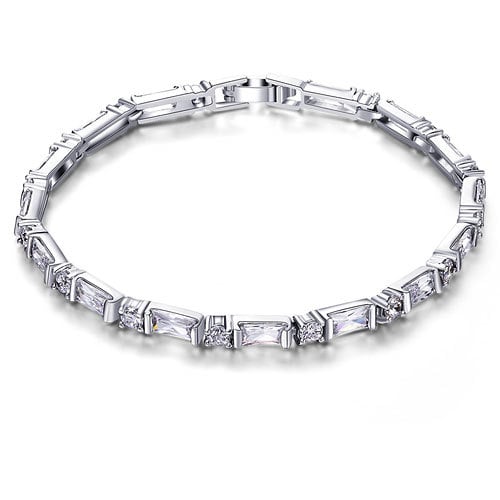 Timeless And Elegant Emerald And Round Cut Crystal Tennis Bracelet On Genuine Rhodium Plated Base Image 2