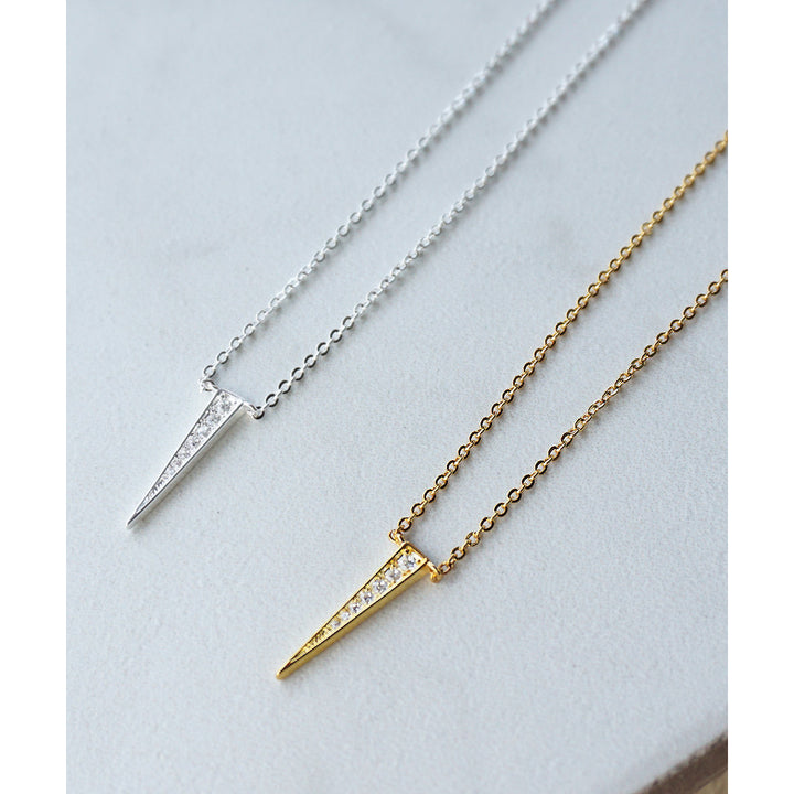 Pave Triangle Dainty Chain Everyday Simple Minimalist Gold or Silver Tone Pendant Necklace Image 4