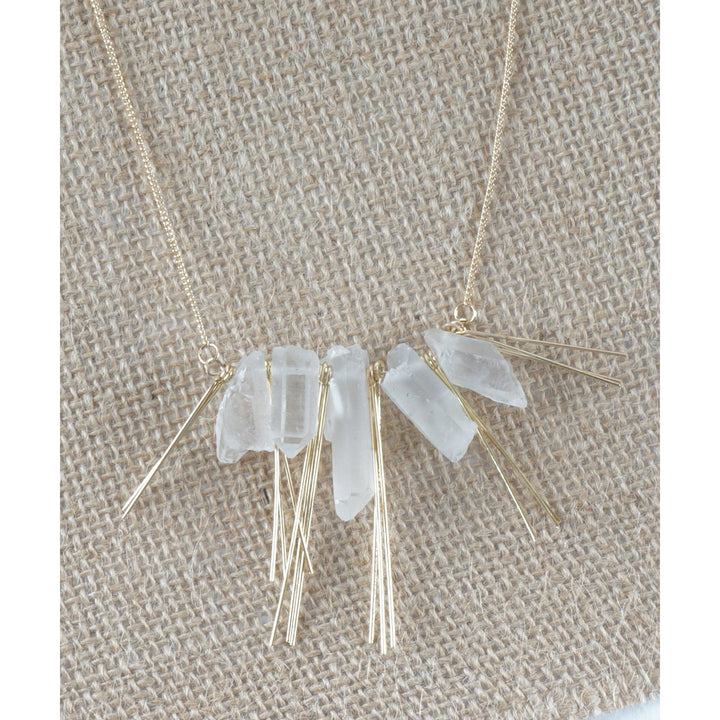 Clear Raw Quartz On Long Gold Tone Chain Minimal Fashion Statement Necklace/ Free Gift With Purchase Image 3