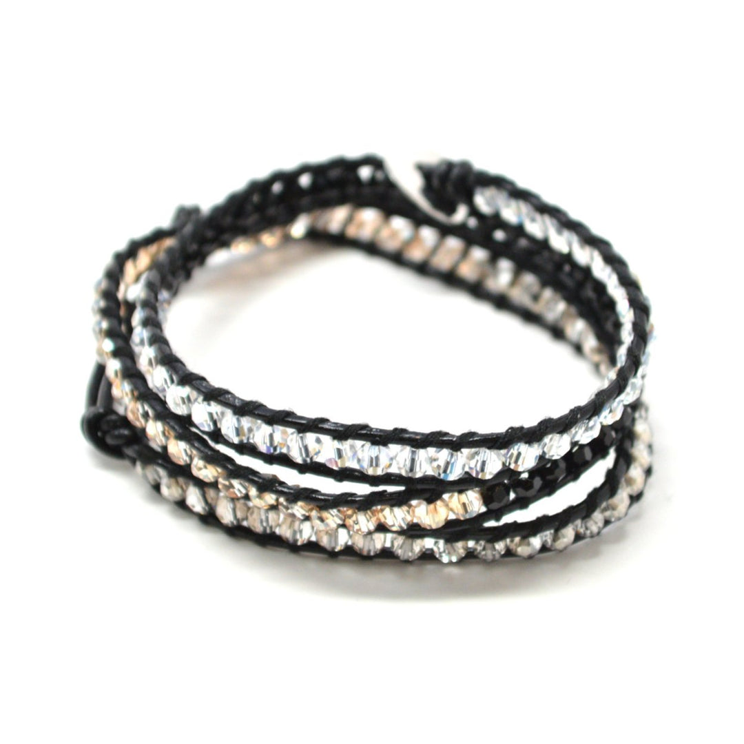 HOLIDAY CLEARANCE SALE! The Galactic - 23" Black White Clear and Copper Clear Beaded Black Leather Wrap Bracelet Image 2