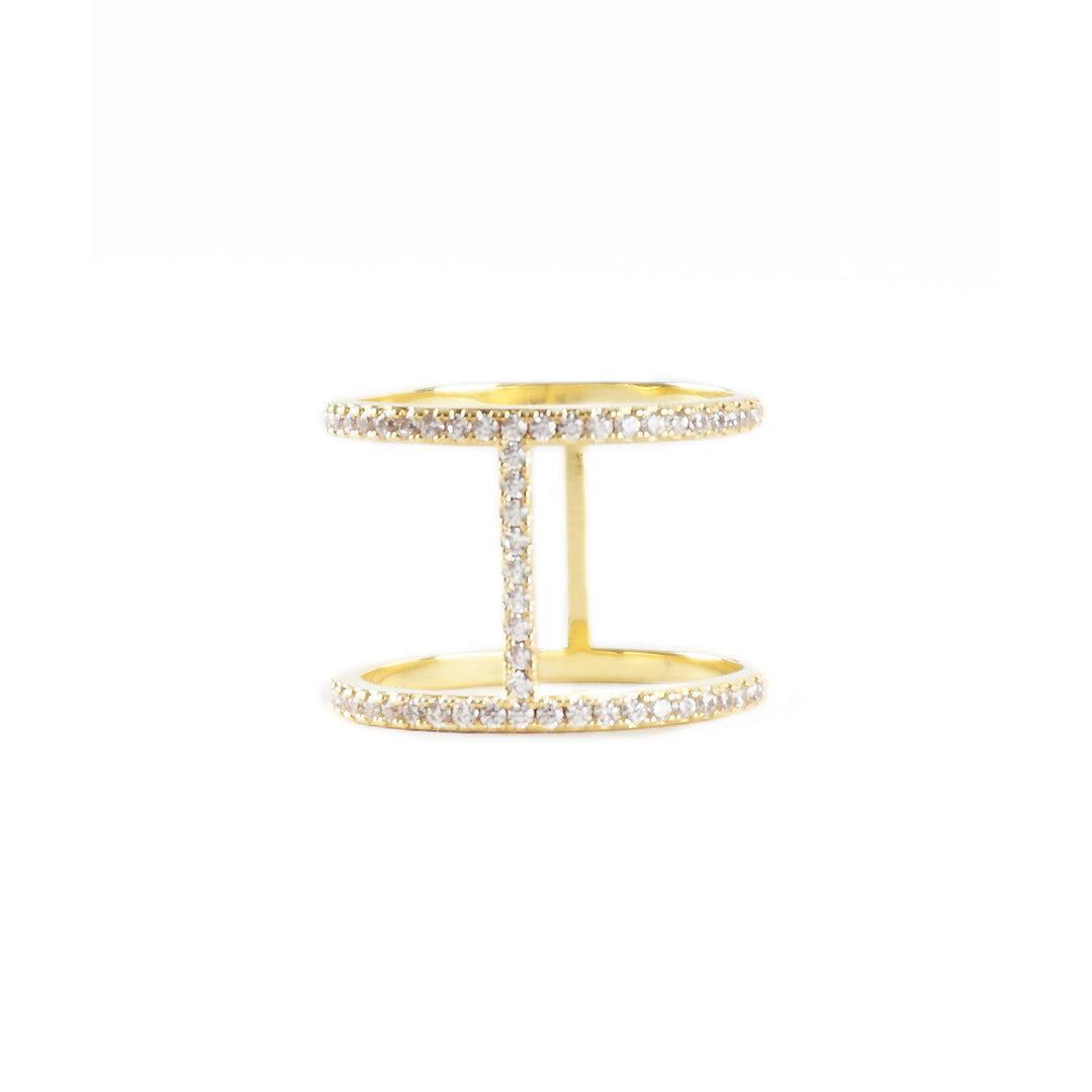 Beautiful Double Pave Hoop Ring Gold or Silver Plated Rhodium Cubic Zirconia Crystals Fashionable Jewelry Image 3