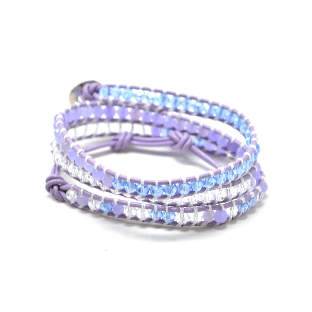 HOLIDAY CLEARANCE SALE! The Hydrangea Fields - 23" Lavender Light Blue and Clear Beaded Purple Leather Wrap Bracelet Image 2