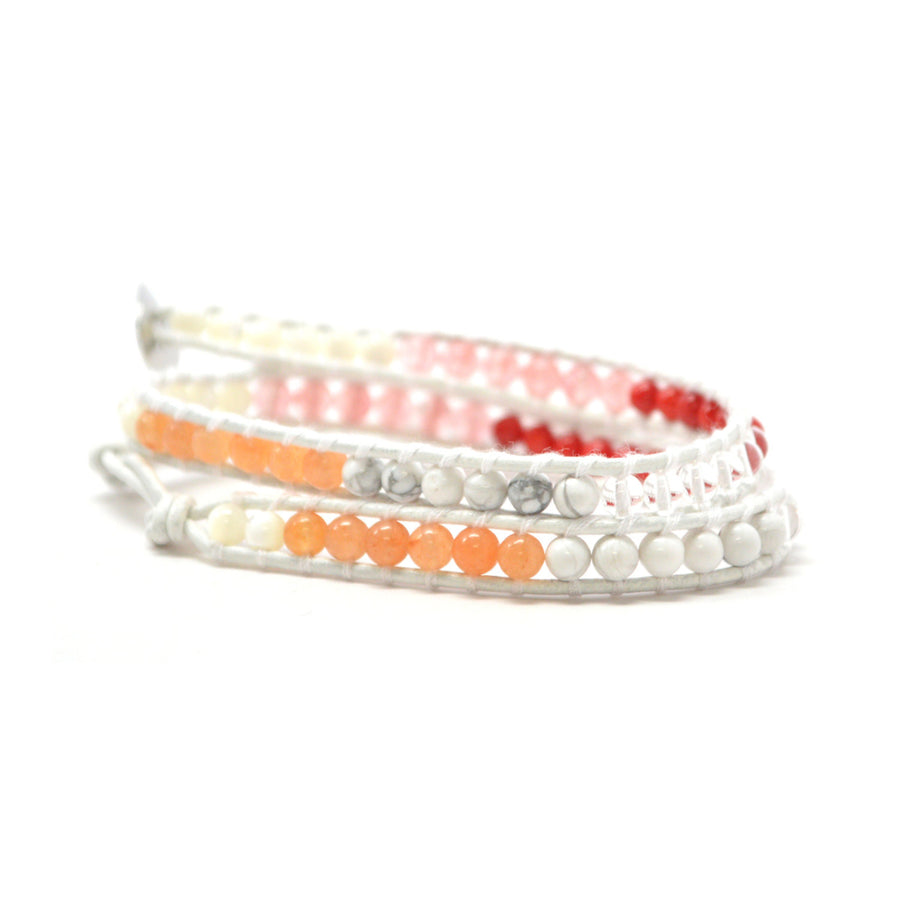 Arm Candy Soft Colored Semiprecious Stone Beads On White Leather Wrap Image 1