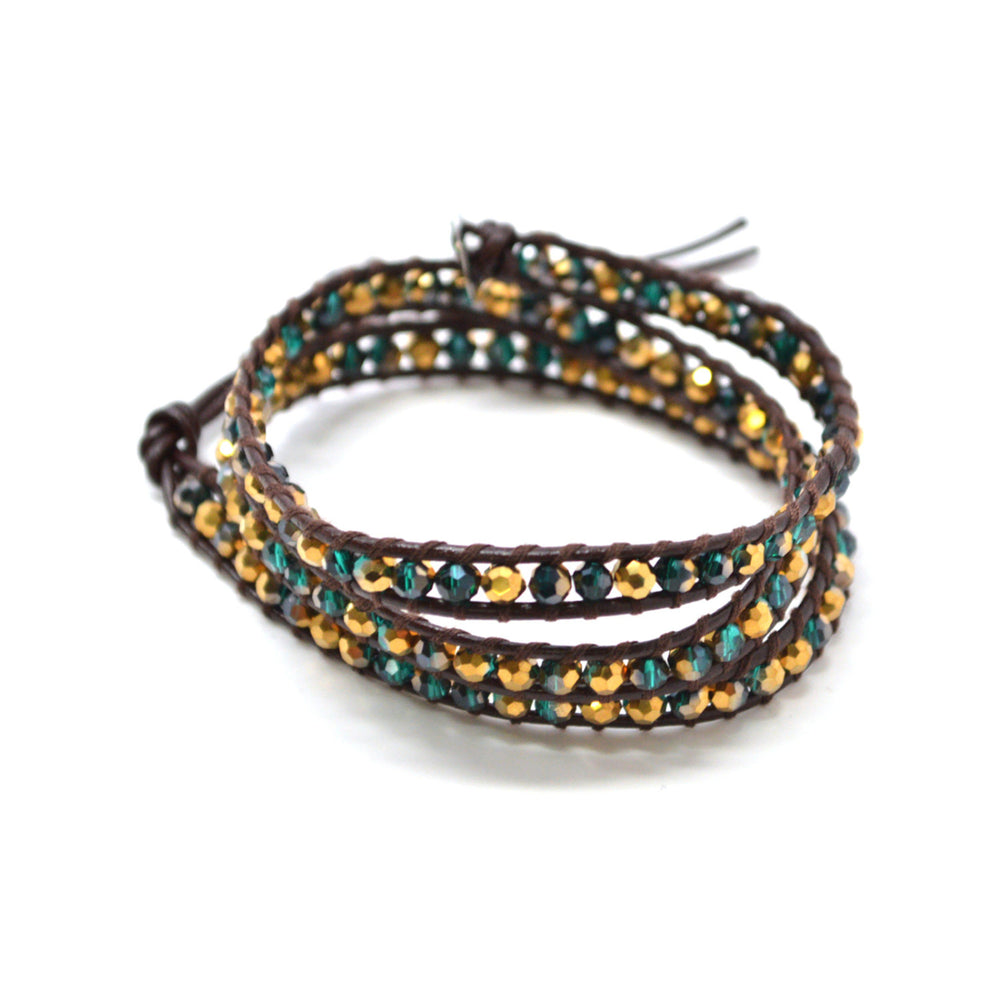 Gypsy Girl Yellow and Teal Semi-Precious Stones with Leather Wrap3 Wrap 23in Image 2