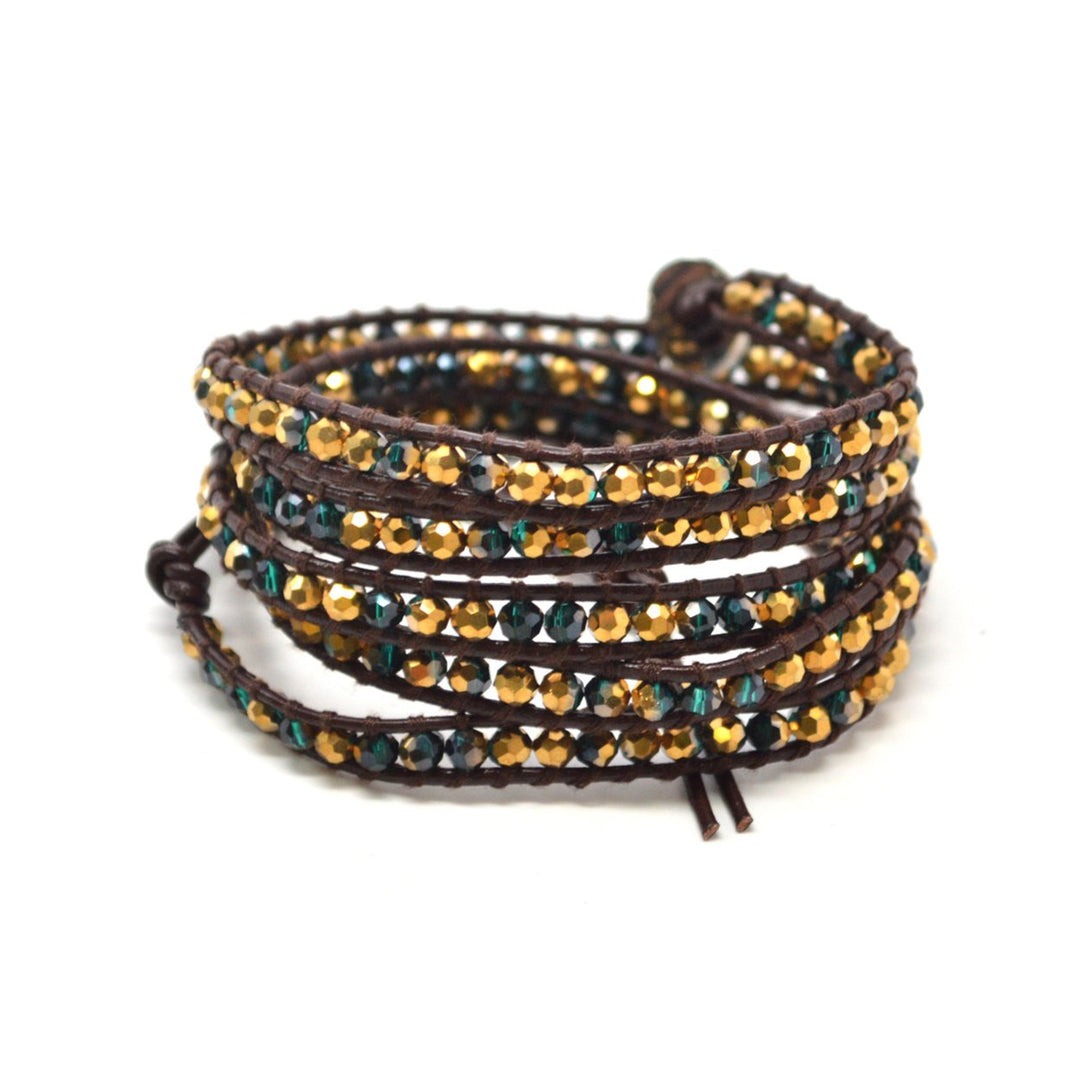 Gypsy Girl Yellow and Teal Semi-Precious Stones with Leather Wrap 5 Wrap 34 in Image 2