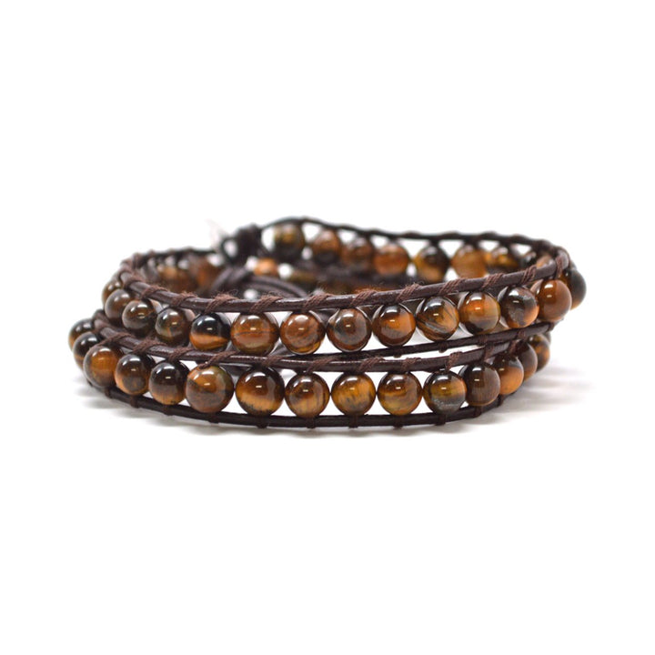 Organic Earth Brown Agate Stone Beads on Authentic Brown Leather Wrap Image 1