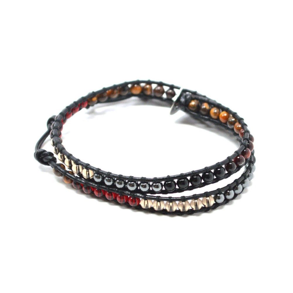 Hipster Multicolored Agate Stone Bead Leather Wrap Image 2