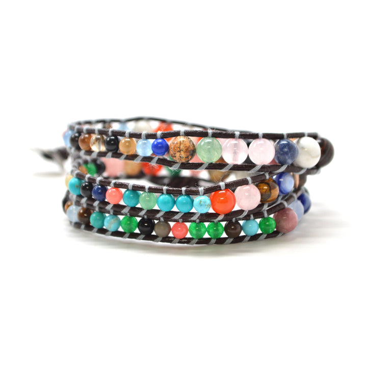 HOLIDAY CLEARANCE SALE! The Extravaganza - 23" Urban Multicolor Beaded Black Leather Wrap Bracelet Image 1