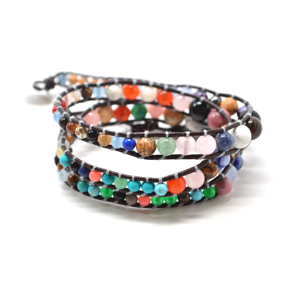 HOLIDAY CLEARANCE SALE! The Extravaganza - 23" Urban Multicolor Beaded Black Leather Wrap Bracelet Image 2