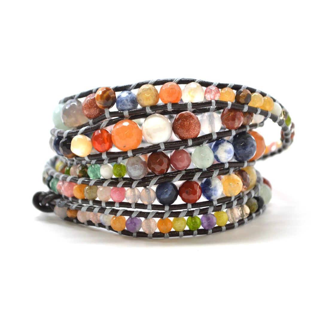 The Extravaganza - 34" Urban Multicolor Beaded Leather Wrap Bracelet Image 1