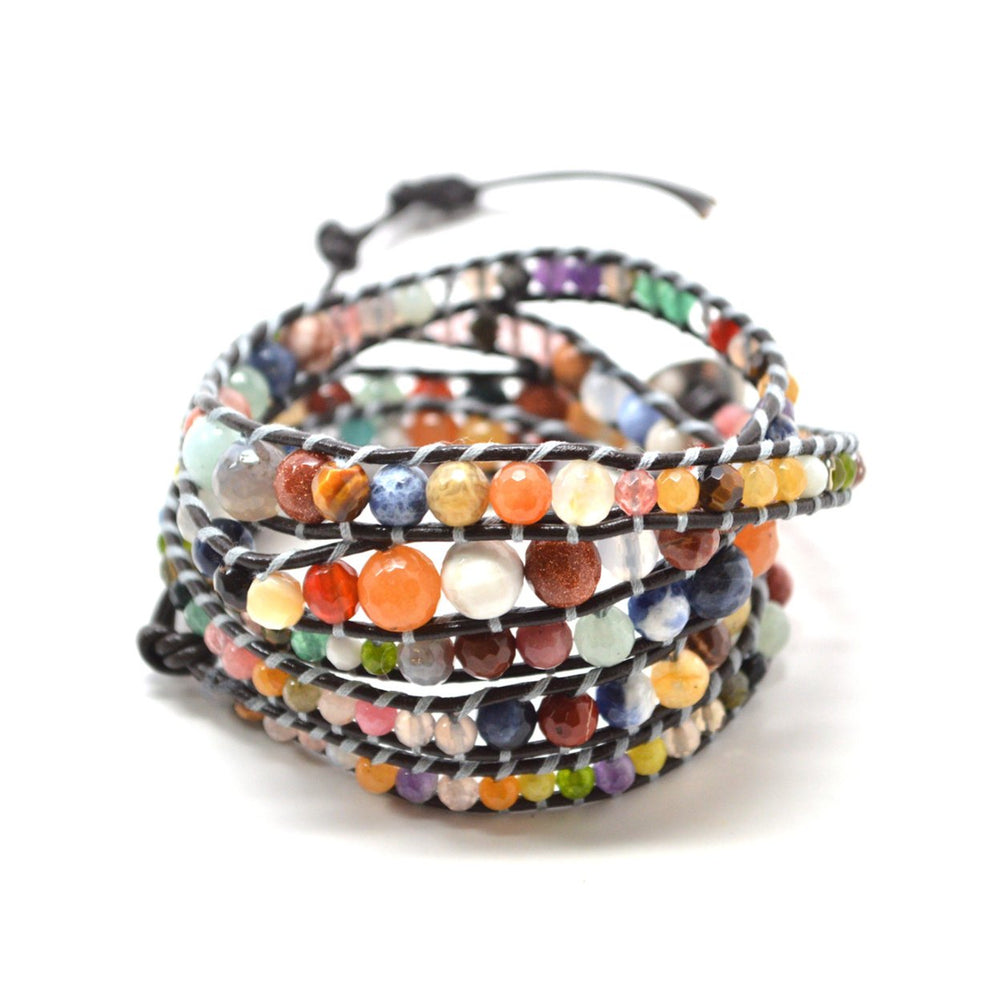 The Extravaganza - 34" Urban Multicolor Beaded Leather Wrap Bracelet Image 2