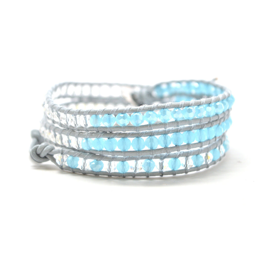 Light Blue Colored Semiprecious Stone Beads On A Silver Wrap Image 1