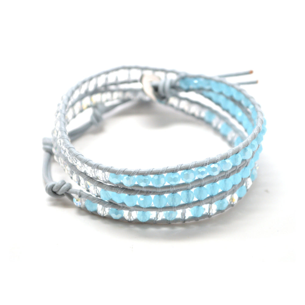 Light Blue Colored Semiprecious Stone Beads On A Silver Wrap Image 2