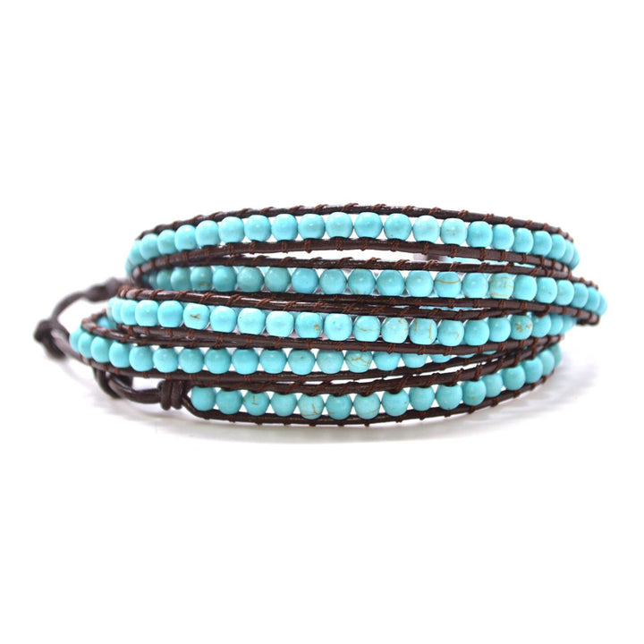 HOLIDAY CLEARANCE SALE! The Natural Charmer - 34" Turquoise Beaded Brown Leather Wrap Bracelet Image 2