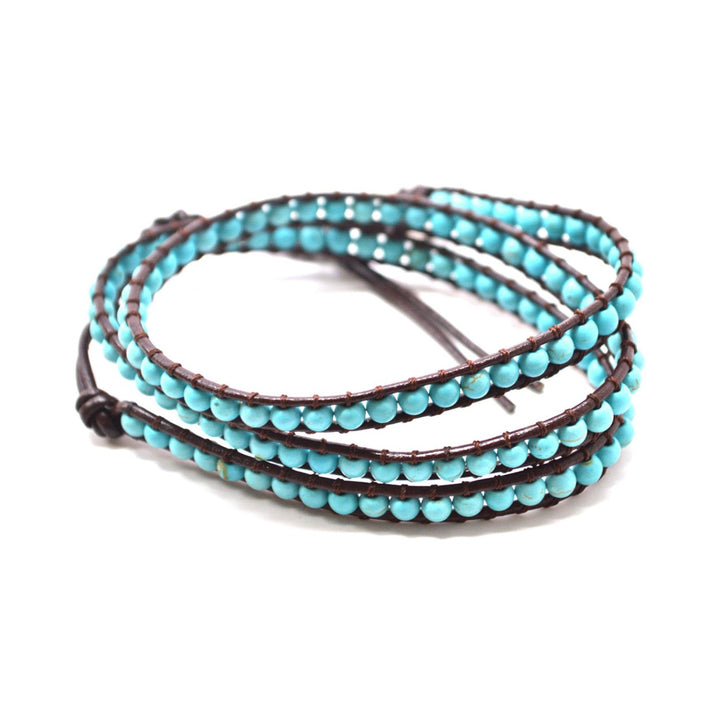 HOLIDAY CLEARANCE SALE! The Natural Charmer - 23" Turquoise Beaded Brown Leather Wrap Bracelet Image 2