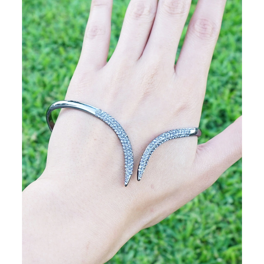 Tail of Two Metals Palm Cuff Bracelet Midnight Gunmetal Crystals Adjustable in Palm Size Image 4