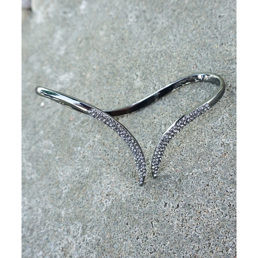 Tail of Two Metals Palm Cuff Bracelet Midnight Gunmetal Crystals Adjustable in Palm Size Image 4