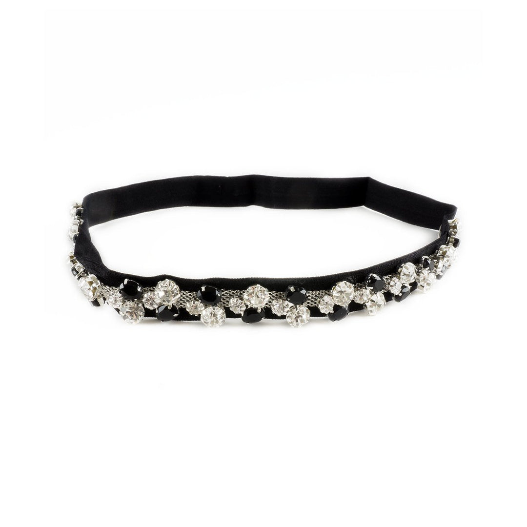 Enchanting Black and Clear Crystal Netted Wedding Headband Hair Piece Image 3