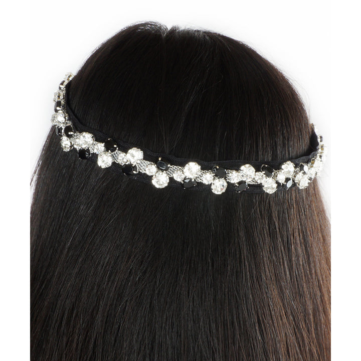 Enchanting Black and Clear Crystal Netted Wedding Headband Hair Piece Image 4