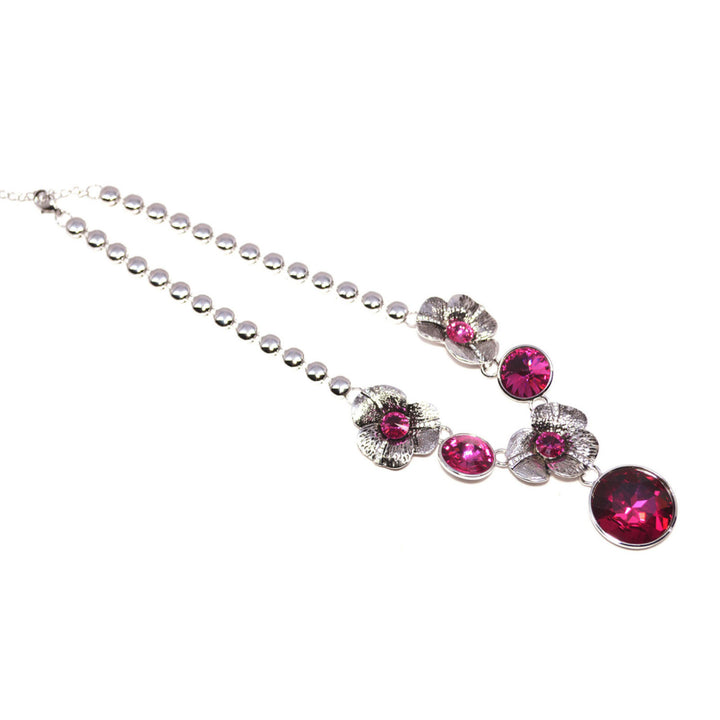 Silver Plated Hawaiian Flower Pink Gemstone Statement Necklace Image 4
