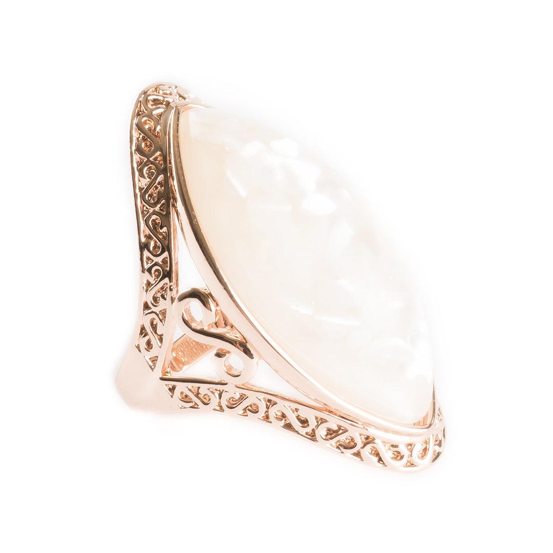 18k Rose Gold Plated Mother of Pearl Iridescent Statement Split Shank Cocktail Ring Image 3