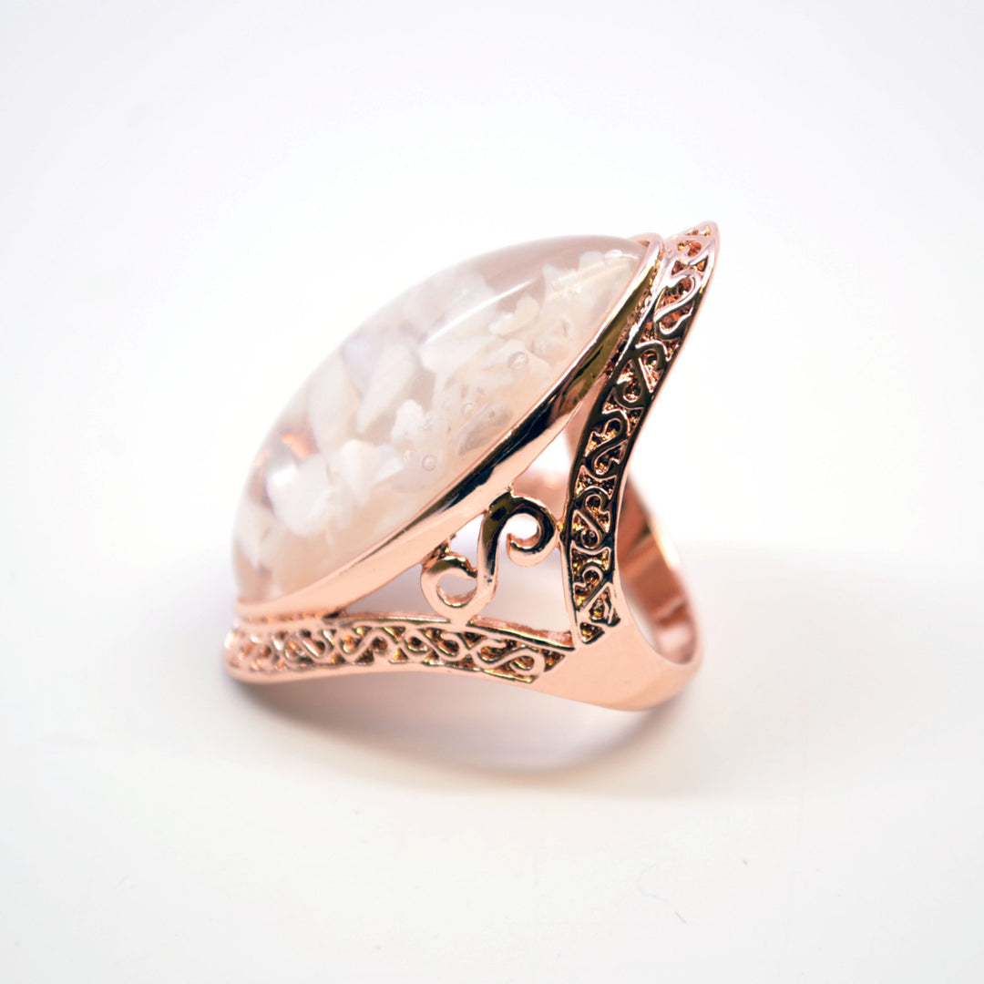 18k Rose Gold Plated Mother of Pearl Iridescent Statement Split Shank Cocktail Ring Image 4