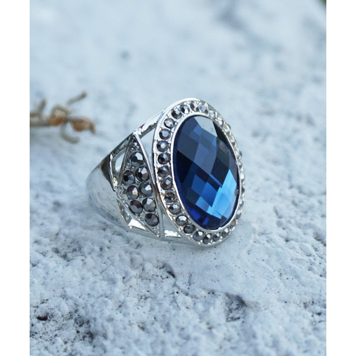 HOLIDAY CLEARANCE SALE! Silver Finish Blue Stone Womens Elegant Jewelry Ring Image 1