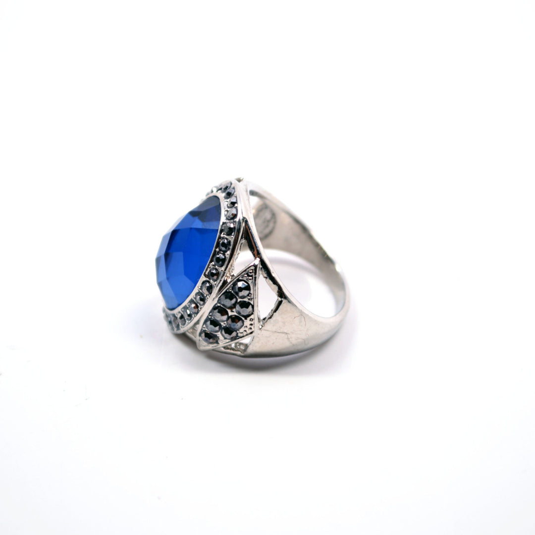 HOLIDAY CLEARANCE SALE! Silver Finish Blue Stone Womens Elegant Jewelry Ring Image 2