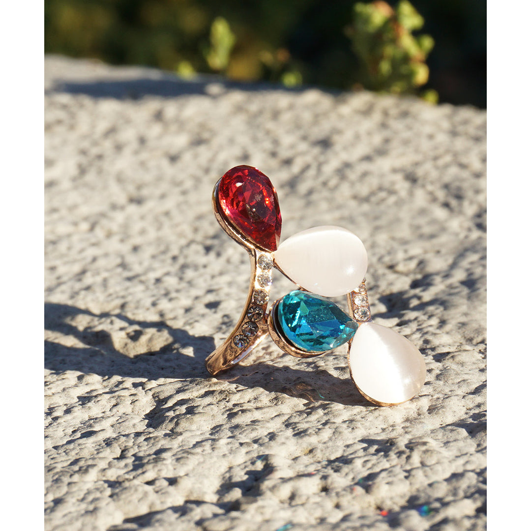 Mothers Day Gift Idea Rose Gold Plated Beautiful Multicolor Red White Blue Gemstone Statement Ring Image 1